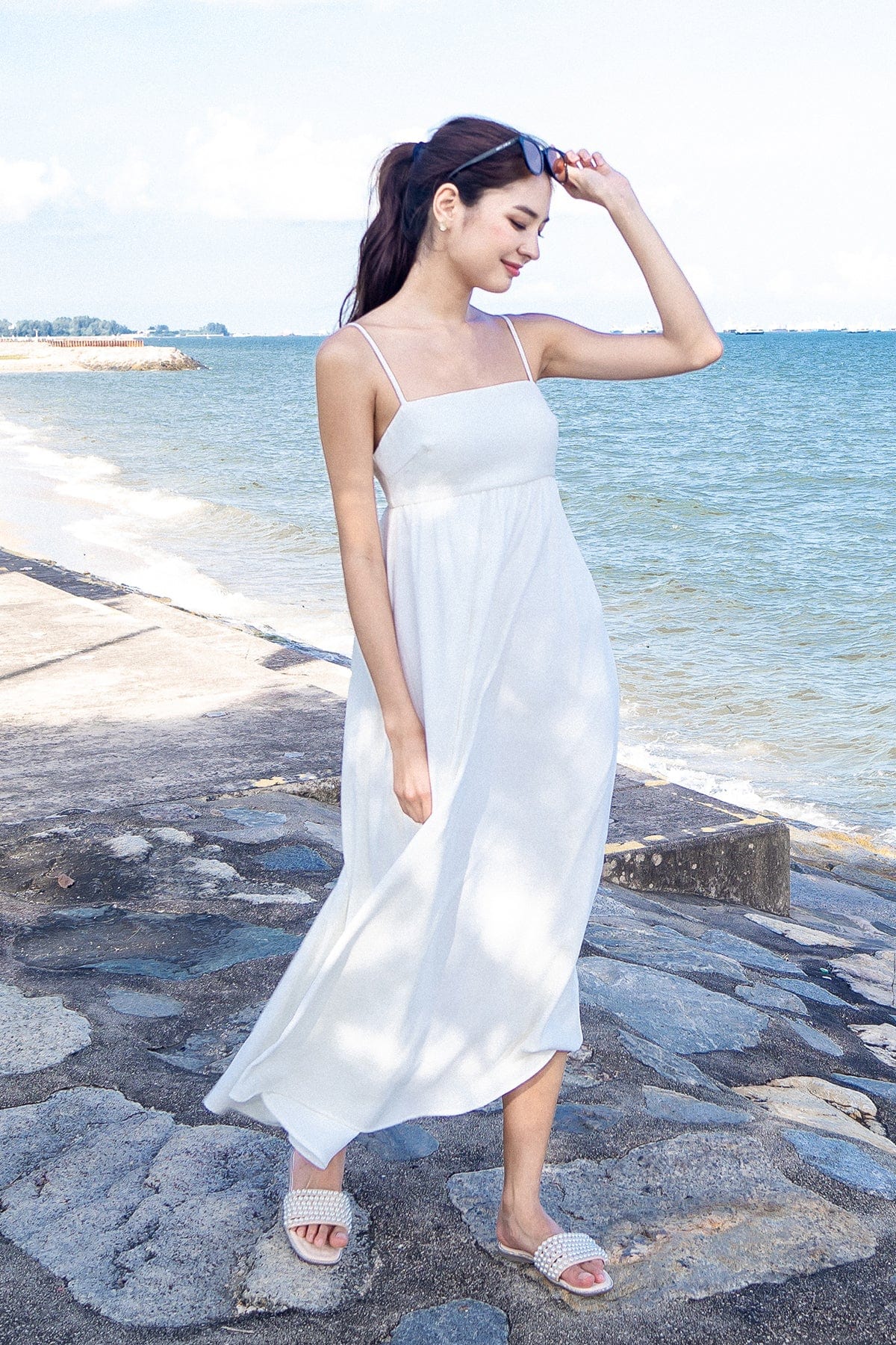 A line white maxi cheap dress