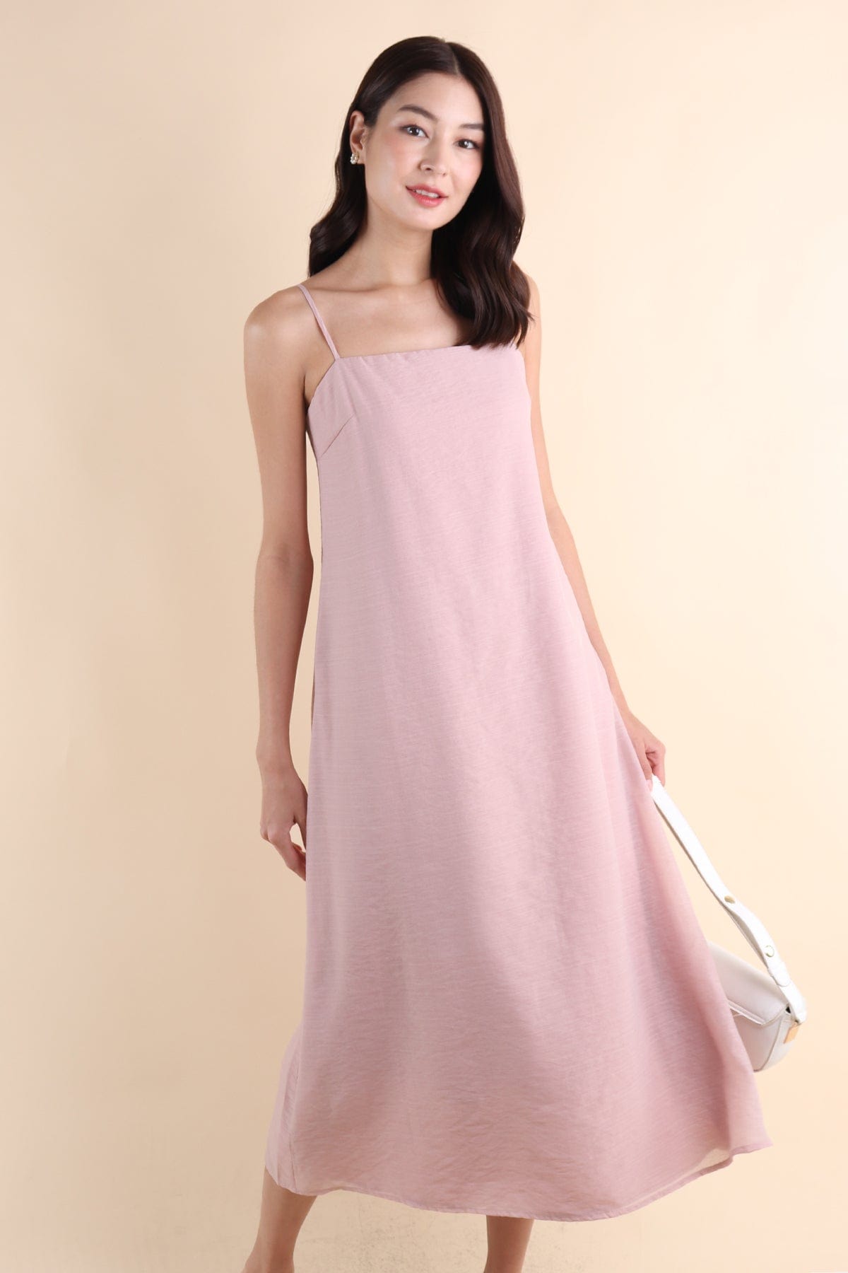 LYN SLIP MIDI DRESS IN DUSTY PINK