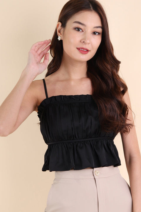 NICOLE RUCHED SATIN TOP #MADEBYLOVET (BLACK)